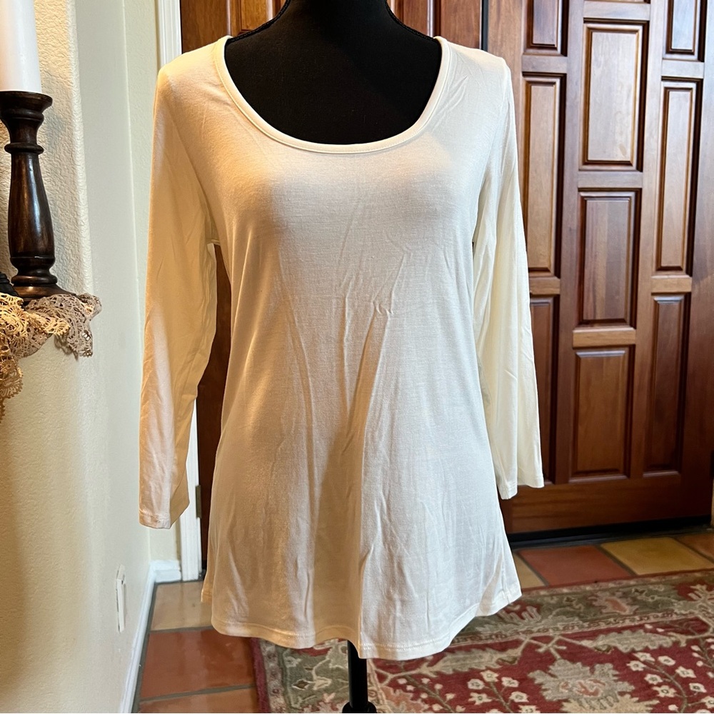 180 Degrees Ivory Scoop Neck Long Sleeve Rayon Spandex Tunic Top Size L